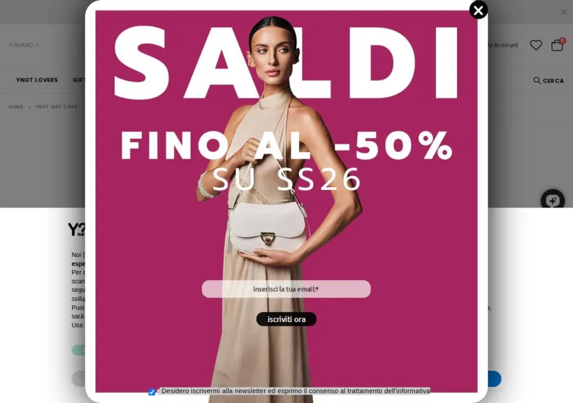 Schermata della pagina offerta di YNot