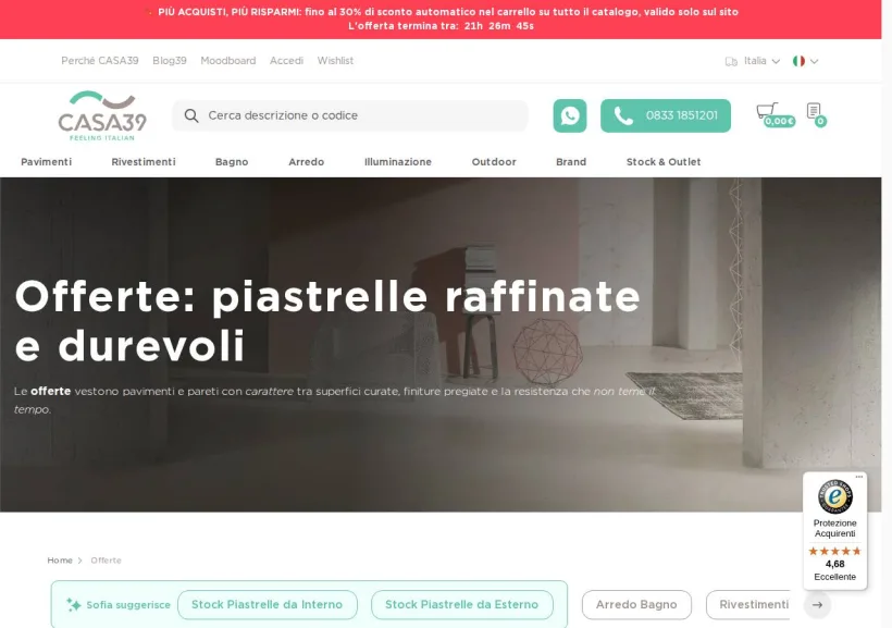 Schermata della pagina offerta di Casa39