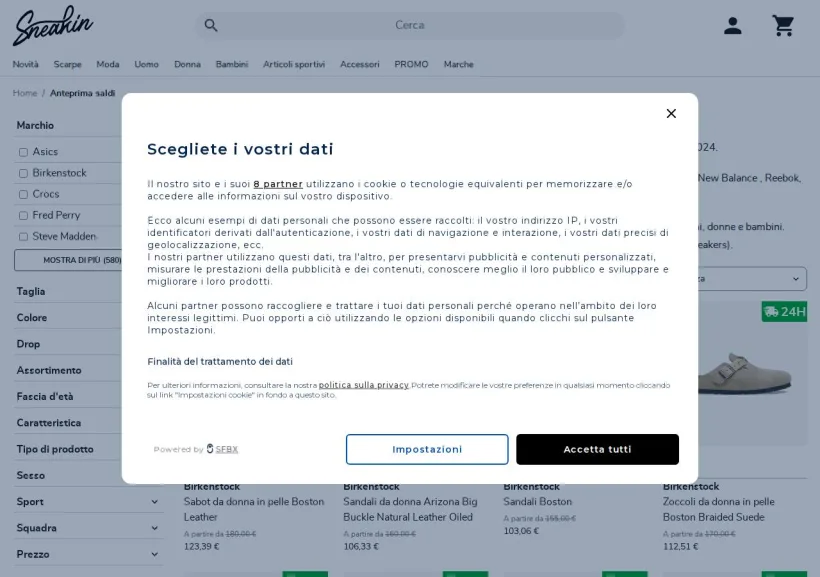 Schermata della pagina offerta di Sneakin