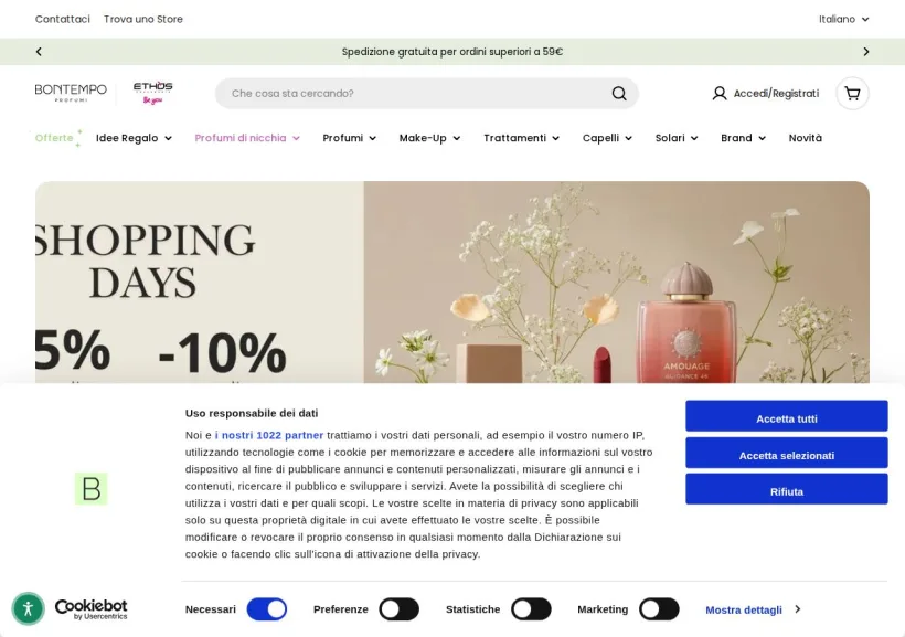 Schermata della pagina offerta di Bontempo Profumi