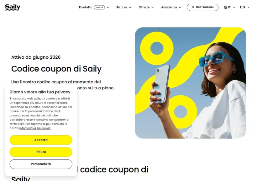Schermata della pagina offerta di Saily