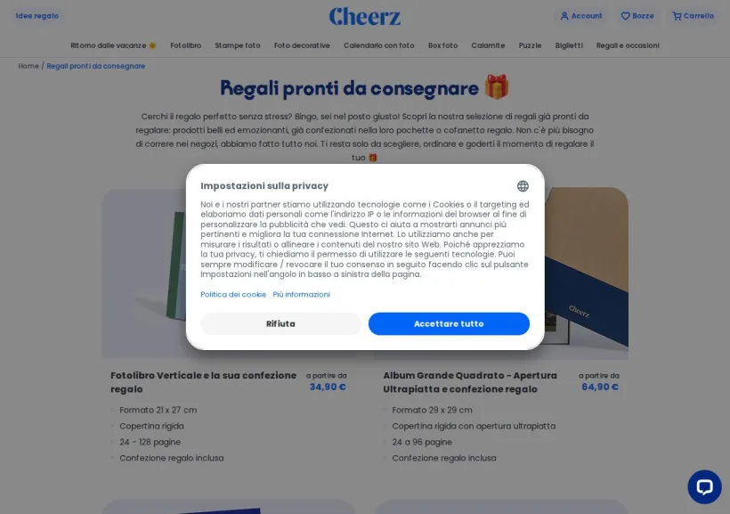 Schermata della pagina offerta di Cheerz