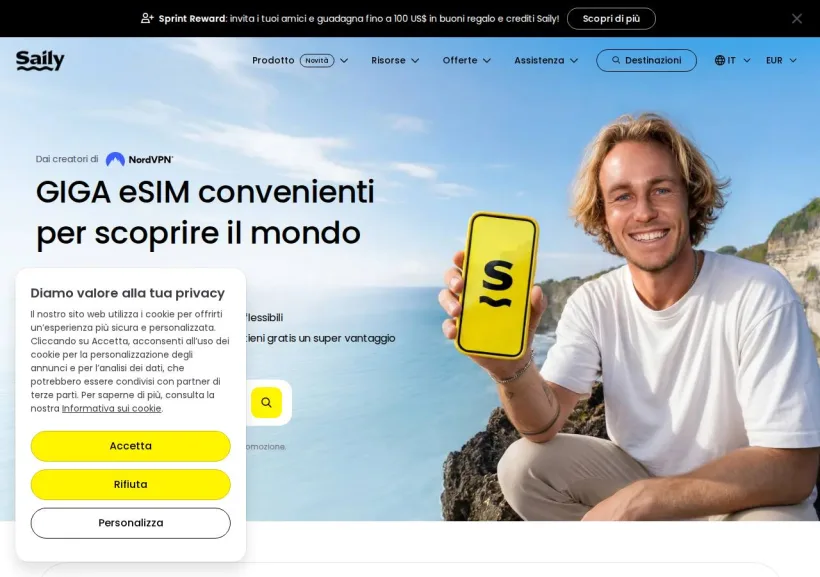 Schermata della pagina offerta di Saily