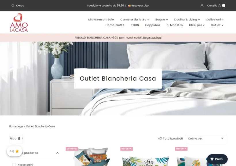Schermata della pagina offerta di Amolacasa
