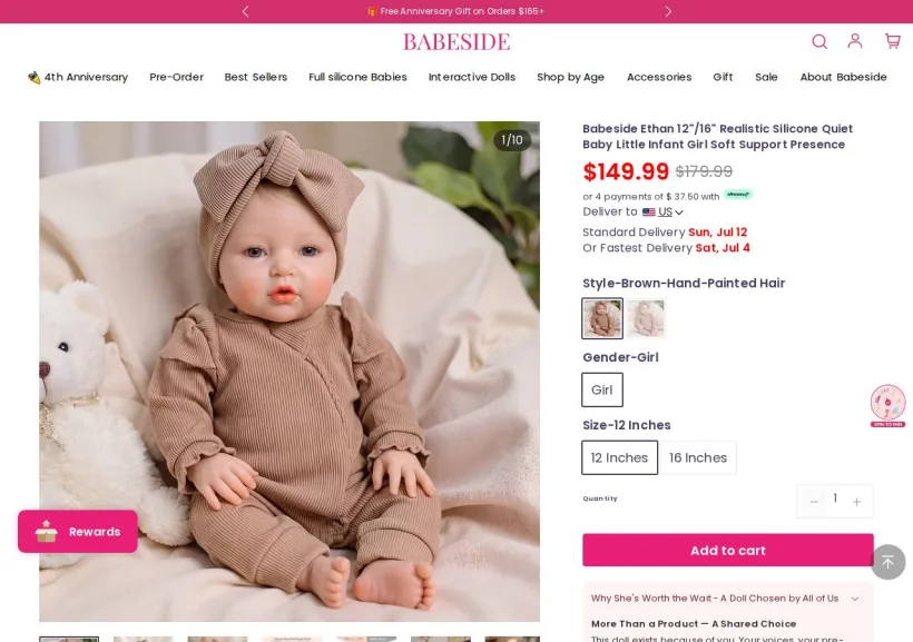Schermata della pagina offerta di Babeside