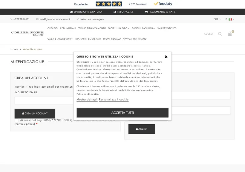 Schermata della pagina offerta di Gioielleria Lucchese