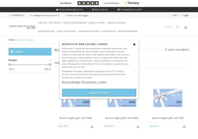 Schermata della pagina offerta di Gioielleria Lucchese