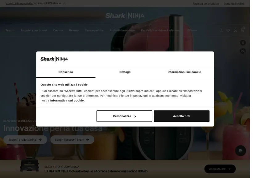 Schermata della pagina offerta di Shark