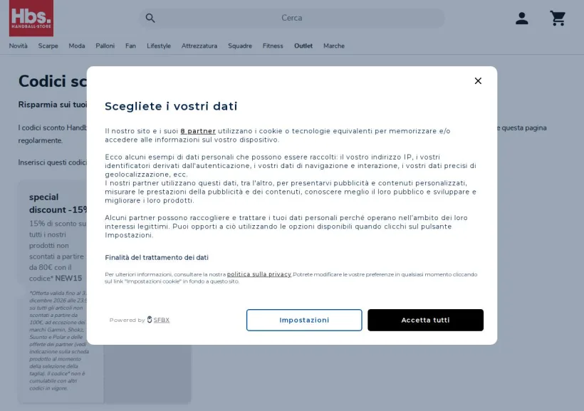 Schermata della pagina offerta di Handball-Store