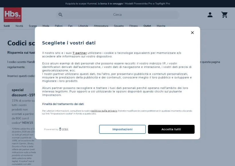 Schermata della pagina offerta di Handball-Store