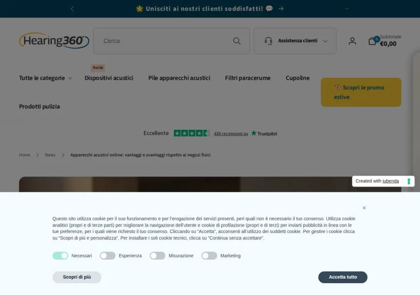 Schermata della pagina offerta di Hearing 360