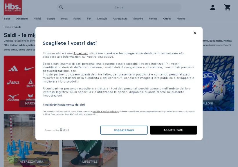 Schermata della pagina offerta di Handball-Store