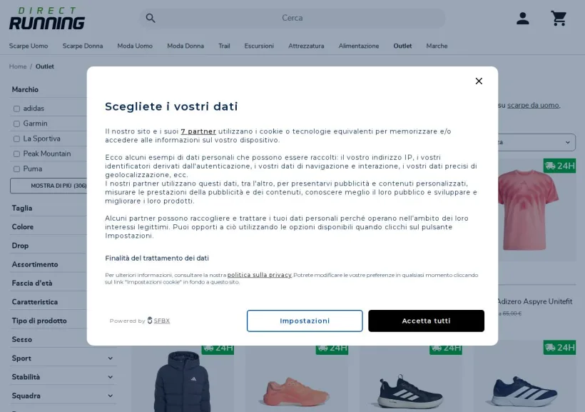 Schermata della pagina offerta di Direct-Running