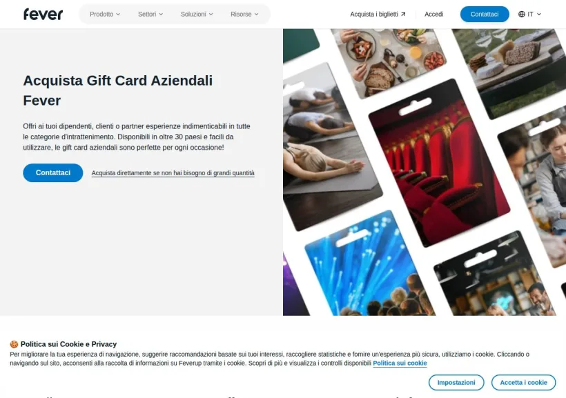 Schermata della pagina offerta di Fever