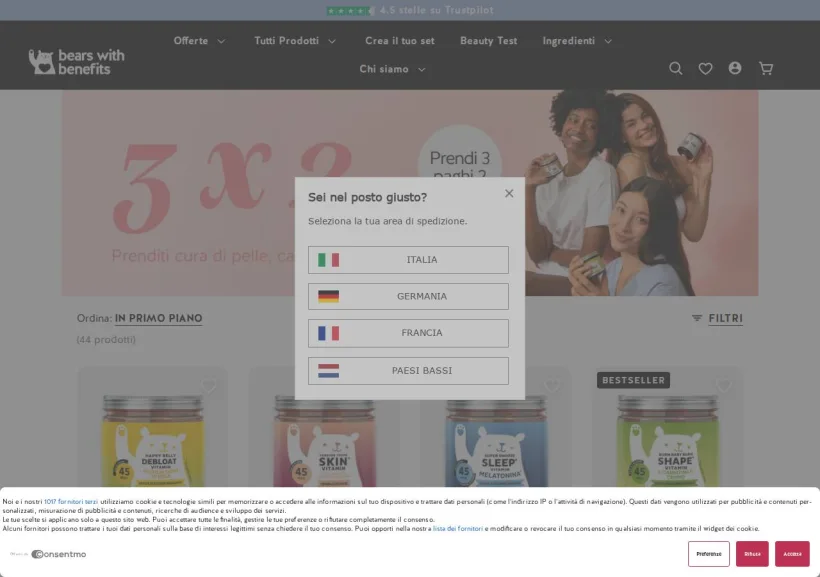 Schermata della pagina offerta di Bears with Benefits