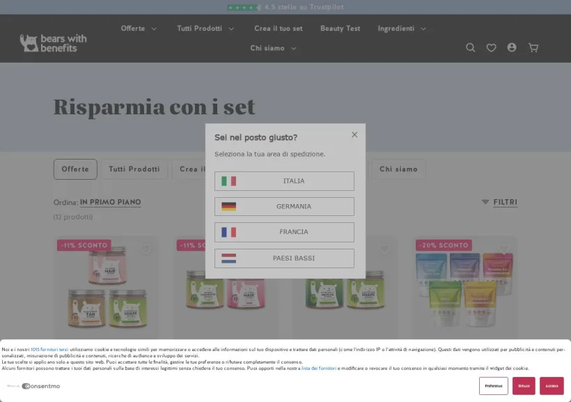 Schermata della pagina offerta di Bears with Benefits