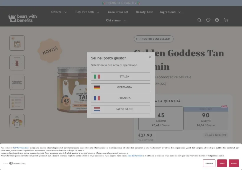 Schermata della pagina offerta di Bears with Benefits