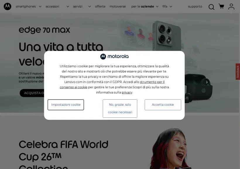 Schermata della pagina offerta di Motorola