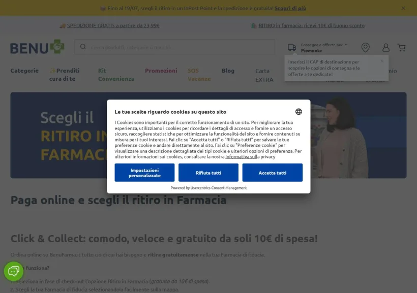 Schermata della pagina offerta di Benu Farma