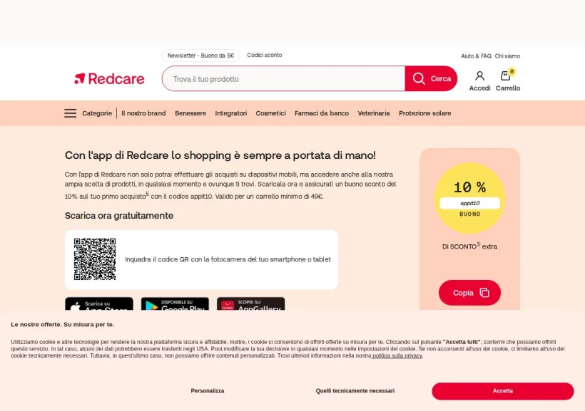 Schermata della pagina offerta di Shop Farmacia