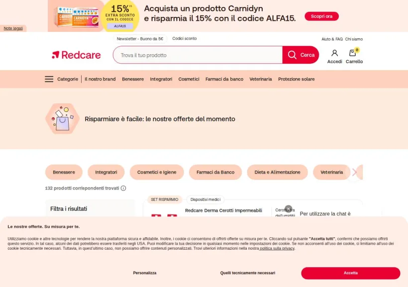 Schermata della pagina offerta di Shop Farmacia