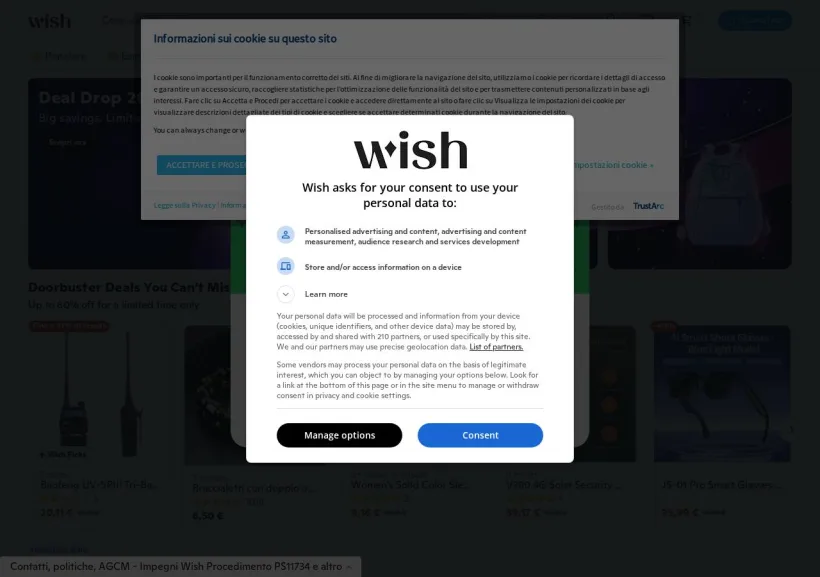 Schermata della pagina offerta di Wish