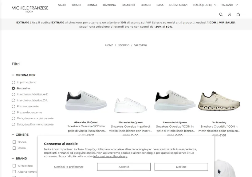 Schermata della pagina offerta di Michele Franzese