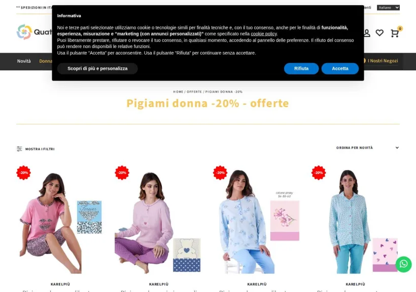 Schermata della pagina offerta di Quattro Stagioni