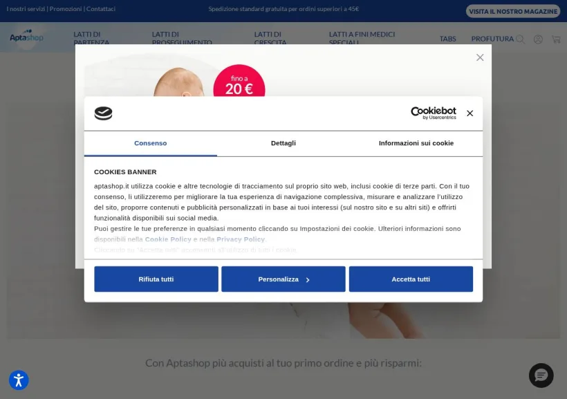 Schermata della pagina offerta di Apta Shop