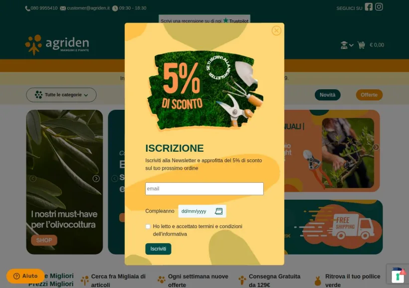 Schermata della pagina offerta di Agriden