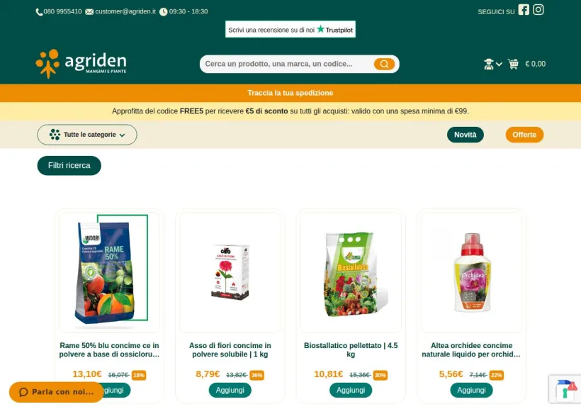 Schermata della pagina offerta di Agriden