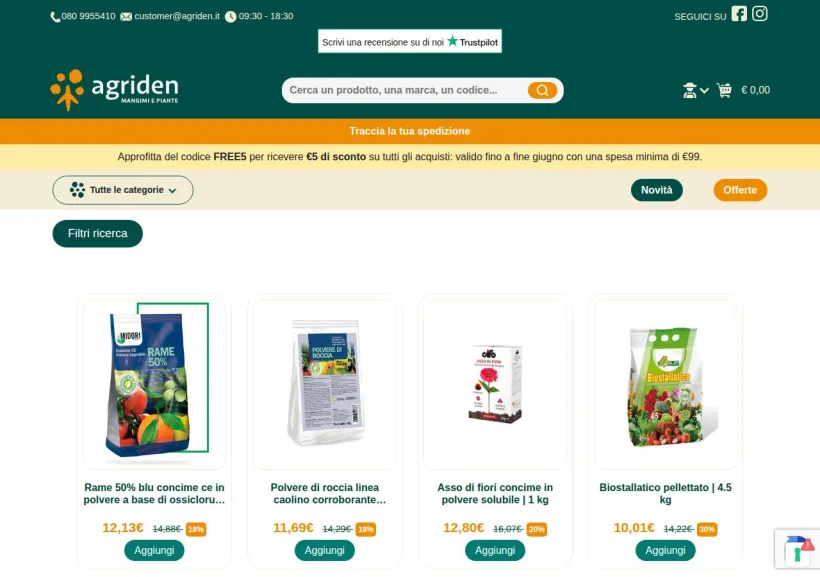Schermata della pagina offerta di Agriden