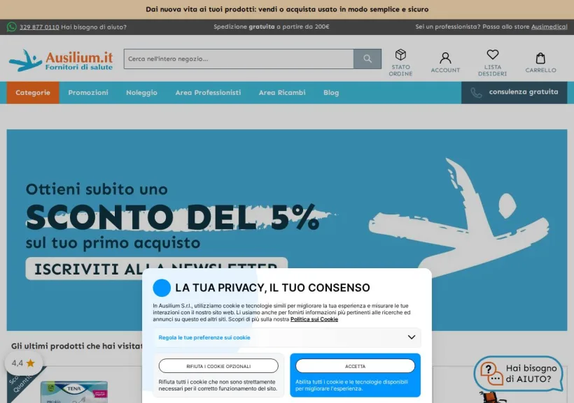 Schermata della pagina offerta di Ausilium.it