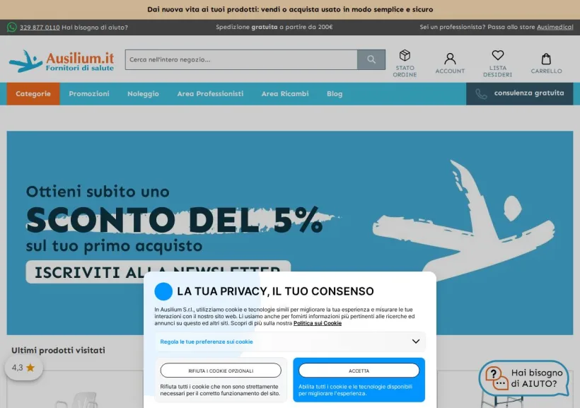 Schermata della pagina offerta di Ausilium.it