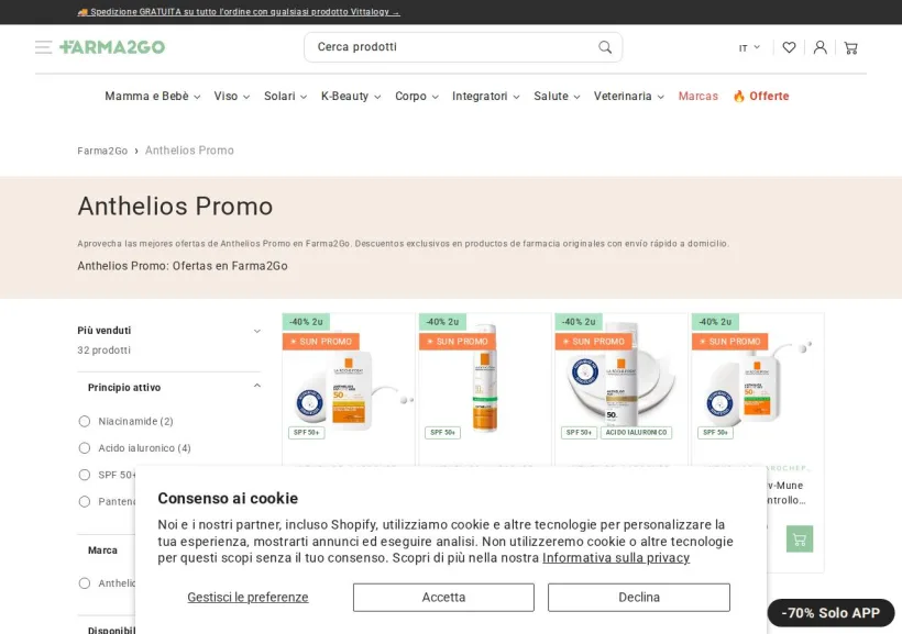 Schermata della pagina offerta di Farma2go