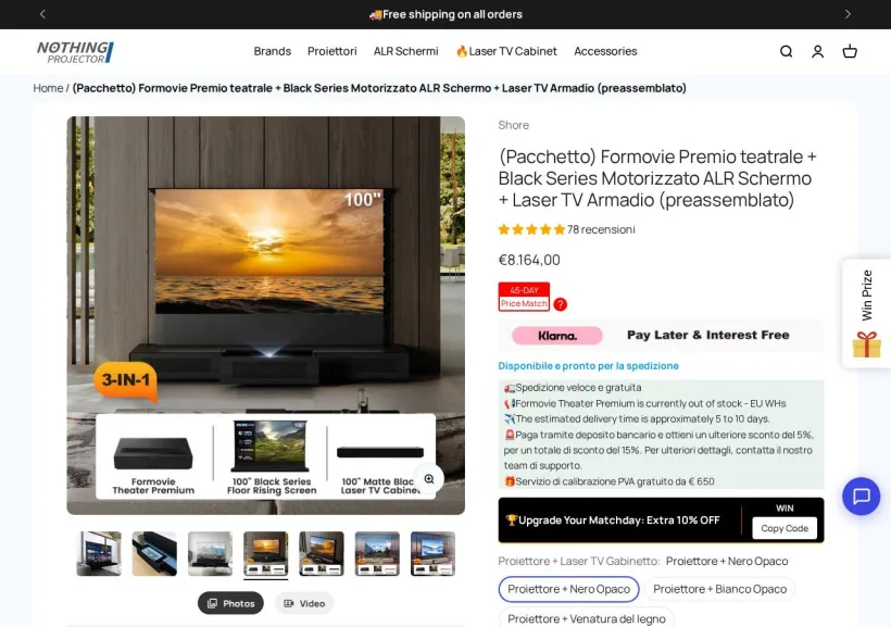 Schermata della pagina offerta di Nothingprojector