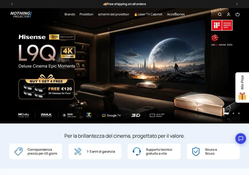 Schermata della pagina offerta di Nothingprojector