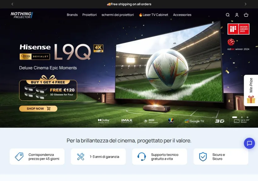 Schermata della pagina offerta di Nothingprojector