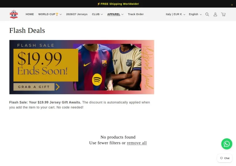 Schermata della pagina offerta di FansJerseyHub