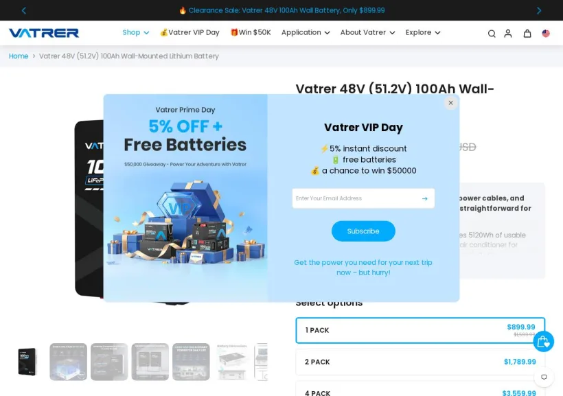 Schermata della pagina offerta di Vatrer