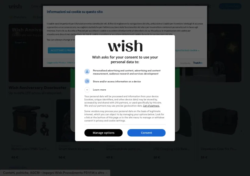 Schermata della pagina offerta di Wish