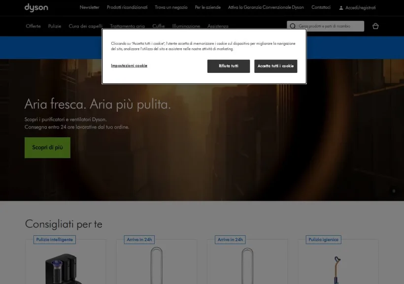 Schermata della pagina offerta di Dyson