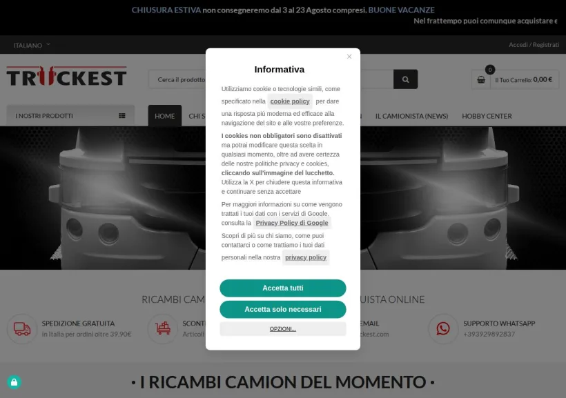 Schermata della pagina offerta di TRUCKEST