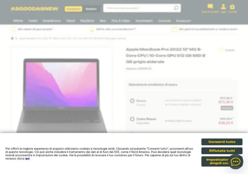 Schermata della pagina offerta di Asgoodasnew