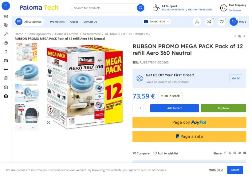 Schermata della pagina offerta di Paloma Tech