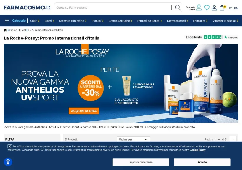 Schermata della pagina offerta di Farmacosmo