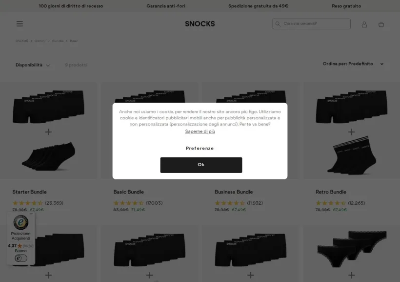 Schermata della pagina offerta di Snocks
