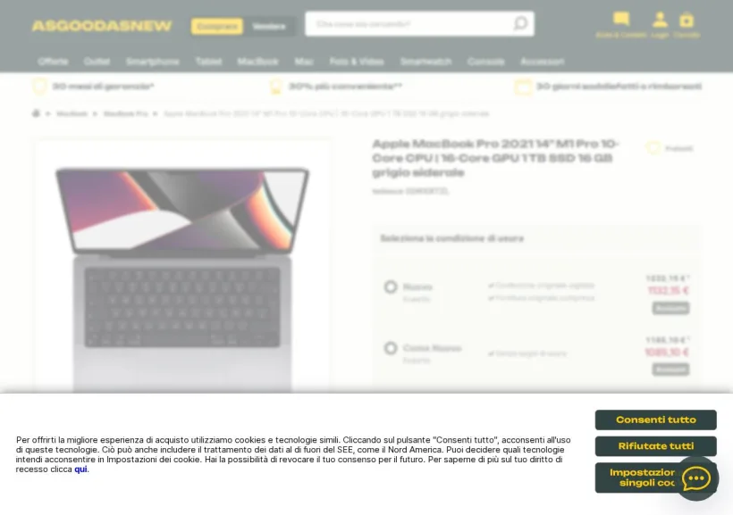 Schermata della pagina offerta di Asgoodasnew