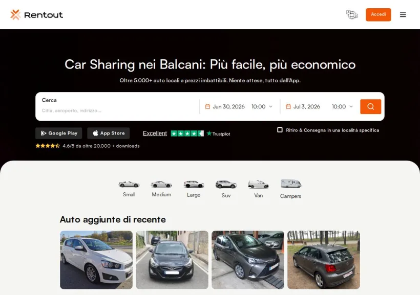 Schermata della pagina offerta di Rentout