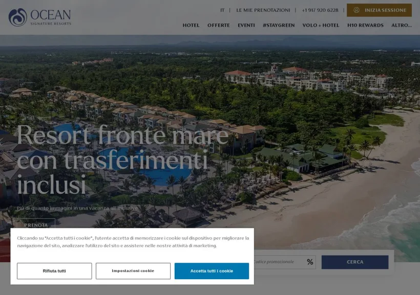 Schermata della pagina offerta di Ocean Hotels